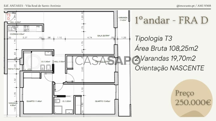 Apartamento T3 para comprar em Vila Real de Santo António