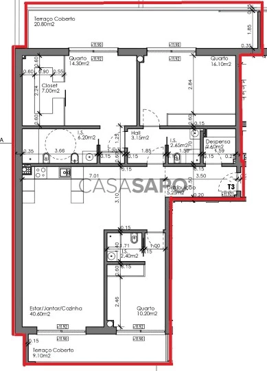 Planta T3 - Apartamento t3 - Novo - condominio com piscina #CasasdoSotavento#Olhão